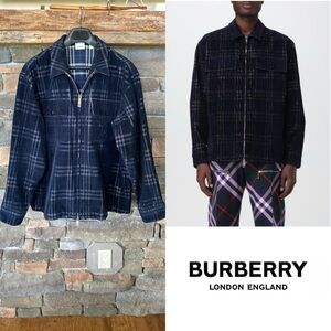 BURBERRY Check Corduroy Oversized Blue Plaid Shirt Jacket